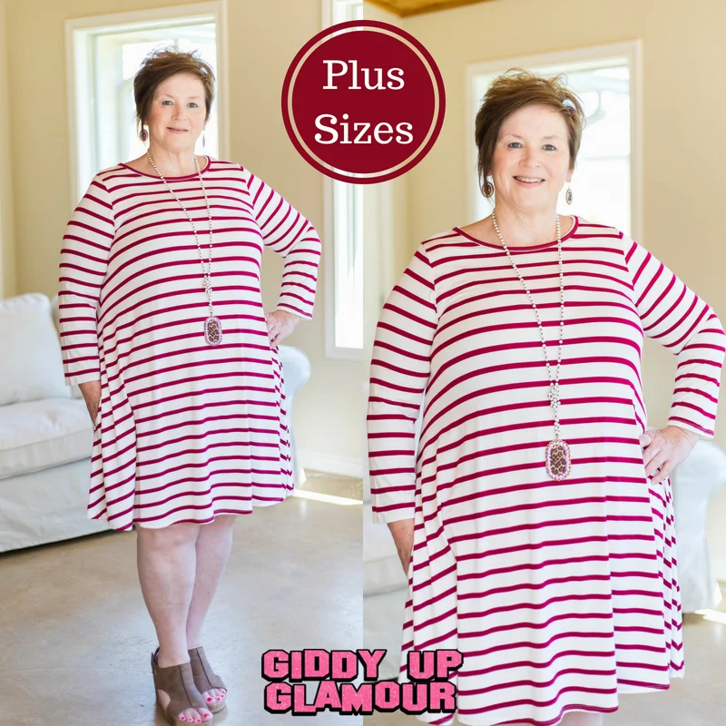 Last Chance Size 1XL | All The Stripe A Line Tunic Dress in Maroon