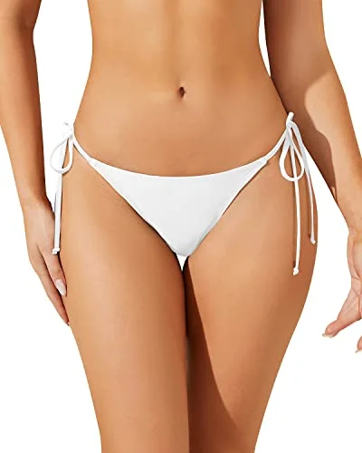 Women's Crochet - Trimmed Swim Tops in White for a Boho - Inspired Beach OutfitString Tie Side Swimsuit Bottom Women's Sexy Thong Bathing Suit Bottom