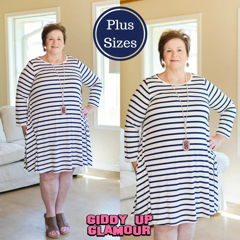 Last Chance Size 2XL | All The Stripe A Line Tunic Dress in Navy