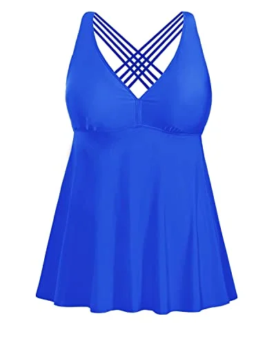 Plus Size Women's Ruched Swim Tops in Green for a Comfortable and Stylish Beach OutfitFlowy Plus Size Tankini Tops For Women V Neck Swim Top-Bright Royal Blue