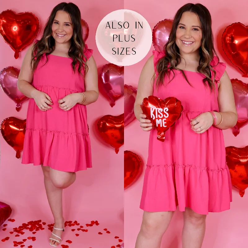 Last Chance Size 3XL | Instant Confidence Ruffle Strap Tiered Tank Dress in Hot Pink