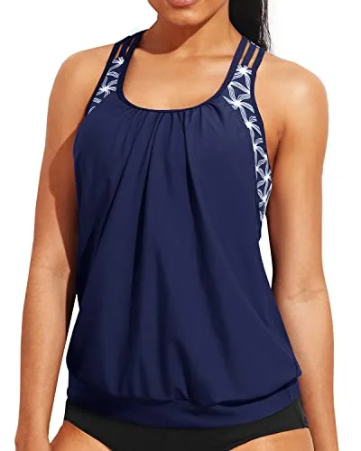 Plus Size Women's Ruched Swim Tops in Green for a Comfortable and Stylish Beach OutfitLadies Racerback Bathing Suit Top Push Up Bra Tankini Top-Blue And White Stars