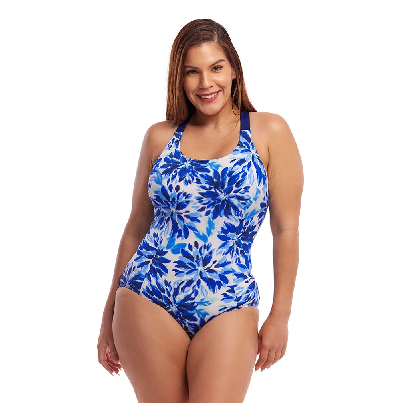 Plus Size Women's Wrap - Style One - Pieces in Burgundy with Belt for a Figure - Flattering OptionFunkita Blossom Blue Ladies Form One Piece Brace Me Back