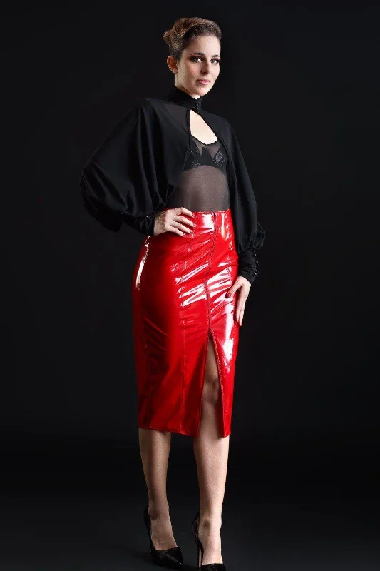 Long - slit satin skirt for a glamorous red - carpet appearanceOrnella Vinyl Skirt | Red Vinyl