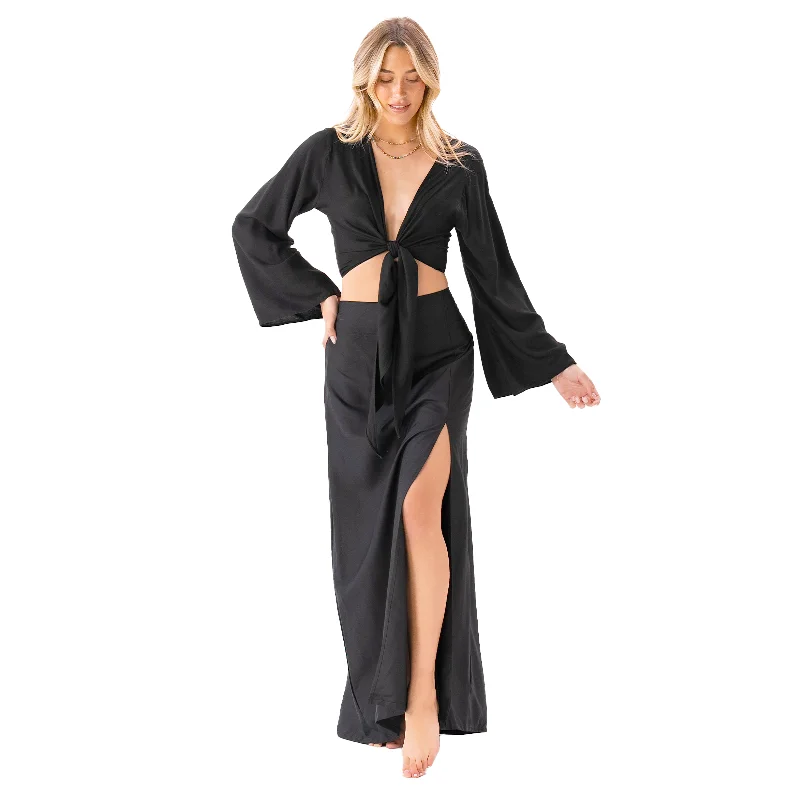 Button - Down Women Long Sleeve Top for a Classic StyleBlack Daydreamer + Rayon Maxi Skirt Set