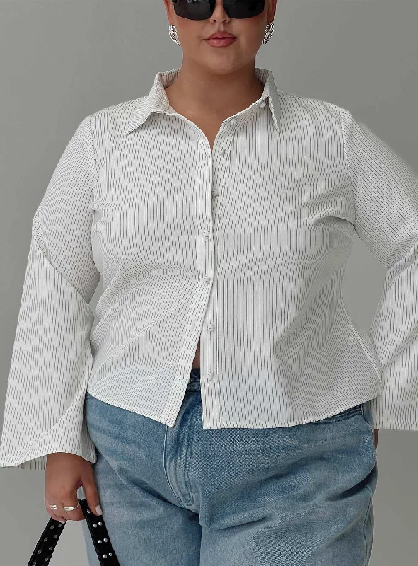 Wrap - Style Women Long Sleeve Top for a Versatile FitAnni Stripe Shirt Pinstripe White Curve