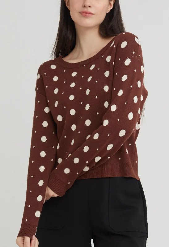 Metallic Accent Women Long Sleeve Top for a Glamorous LookPolka Dot Knit Top