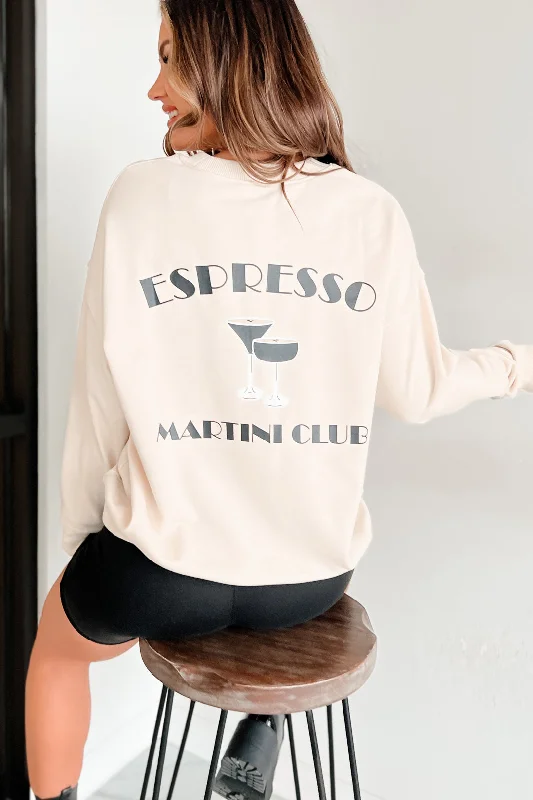 Mock Neck Women Long Sleeve Top for a Modern Aesthetic"Espresso Martini Club" Graphic Sweatshirt (Cream)