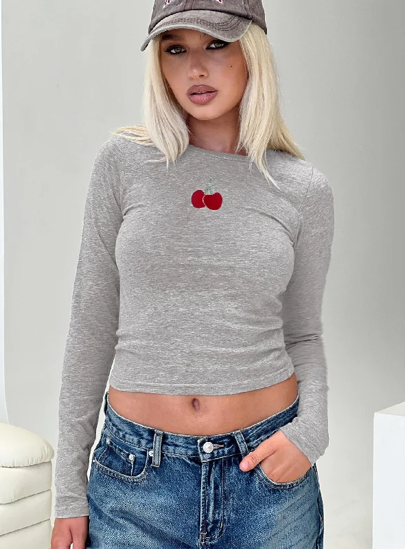 Striped Women Long Sleeve Top in a Timeless PatternCherry Love Long Sleeve Top Grey