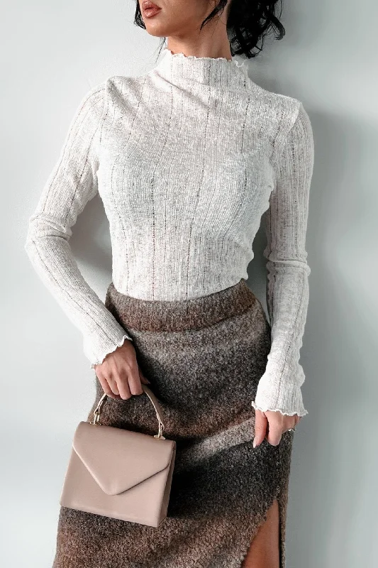 Metallic Accent Women Long Sleeve Top for a Glamorous LookAuthenticity Over Popularity Semi-Sheer Mock Neck Top (Ivory)