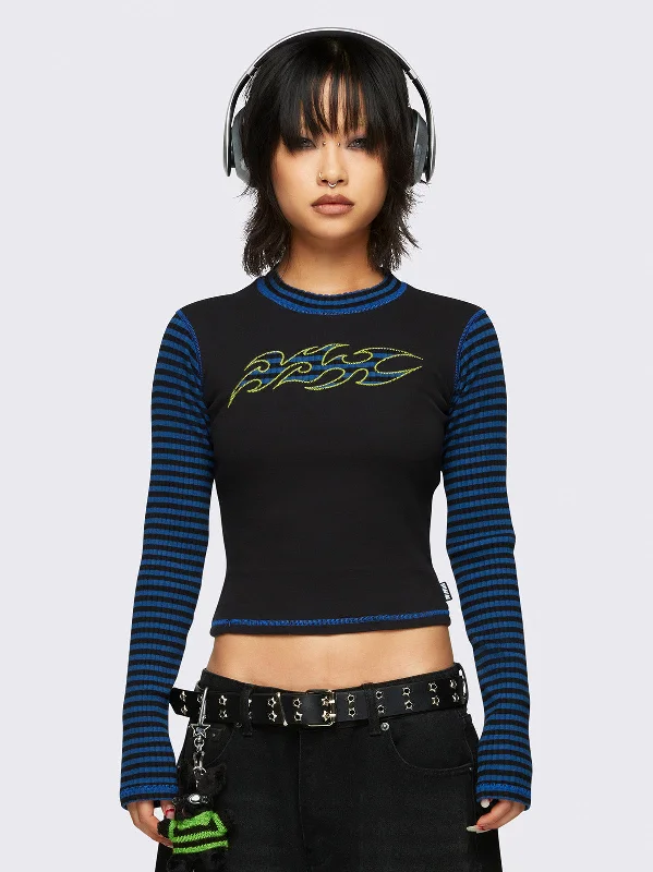 Printed Graphic Women Long Sleeve Top with a Bold StatementVoltwave Striped Top