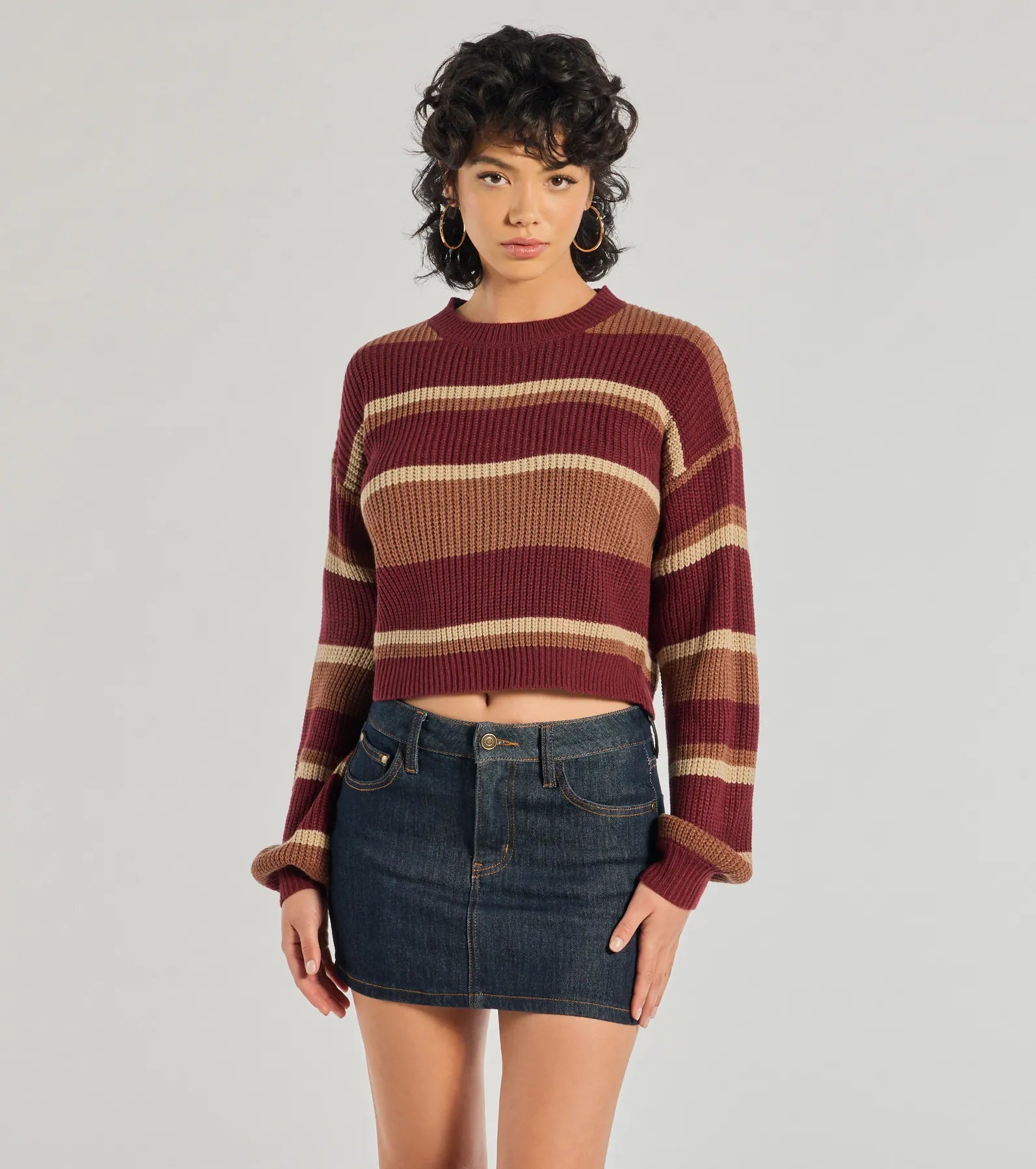 Striped Women Long Sleeve Top in a Timeless PatternPreppy Style Striped Knit Crew Neck Sweater