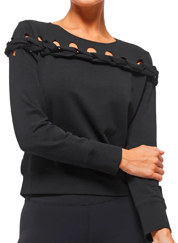 Pocket - Equipped Women Long Sleeve Top for Added FunctionalityBraided Sweatshirt