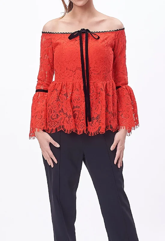 Mock Neck Women Long Sleeve Top for a Modern AestheticTie Lacey Embroidered Blouse