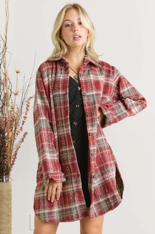 Ribbed Women Long Sleeve Top with a Textured AppealPARKER BUTTON DOWN FLANNEL SHACKET