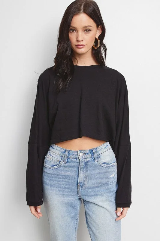 Ribbed Women Long Sleeve Top with a Textured AppealFarrah Cropped L/S Easy Top