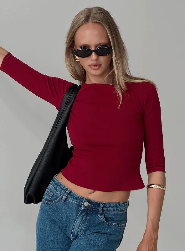 Turtleneck Women Long Sleeve Top for Cold Winter DaysElaia 3/4 Sleeve Top Red