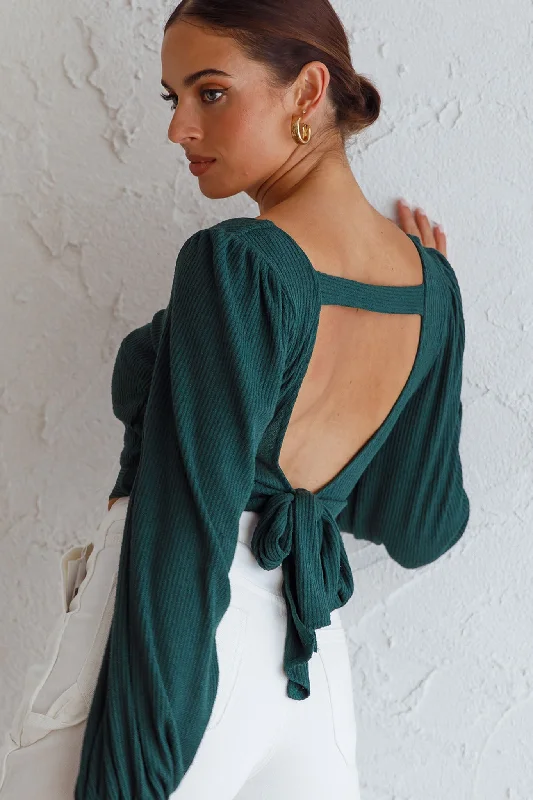 Metallic Accent Women Long Sleeve Top for a Glamorous LookLove Like This Long Sleeve Open Back Crop Top Emerald Green