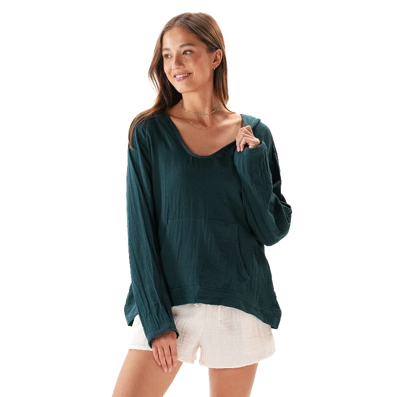 Cropped Women Long Sleeve Top to Pair with High - Waisted BottomsRainforest Baja Pullover