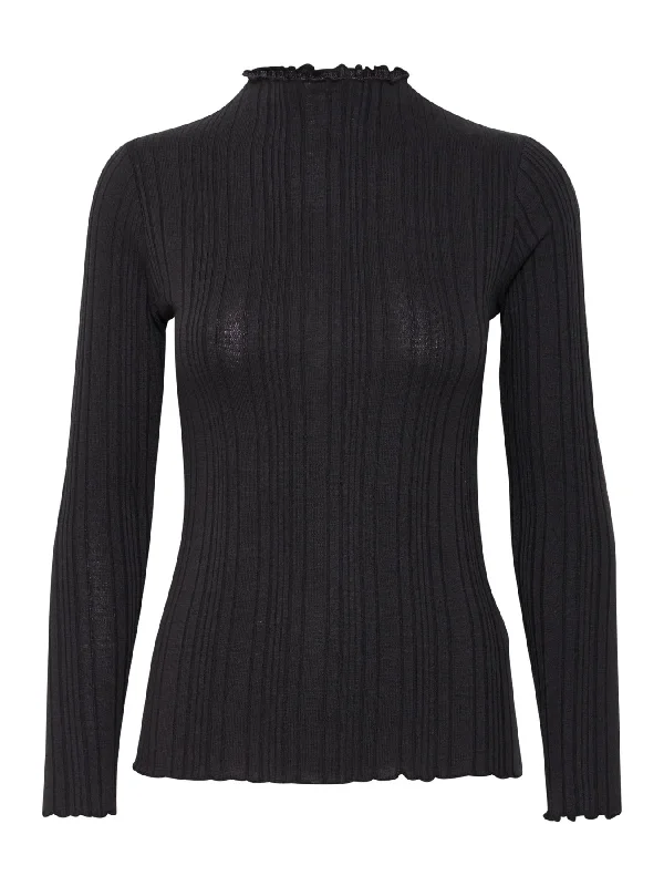 Ruffled Cuff Women Long Sleeve Top with a Feminine TouchSmirna Long Sleeve Top Black