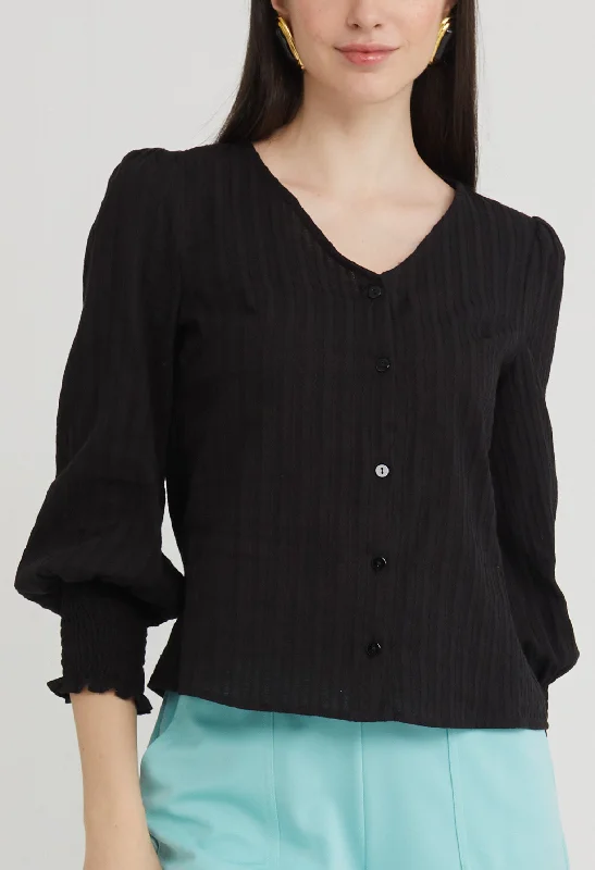 Ruffled Cuff Women Long Sleeve Top with a Feminine TouchTextured Trumpet Sleeve Blouse