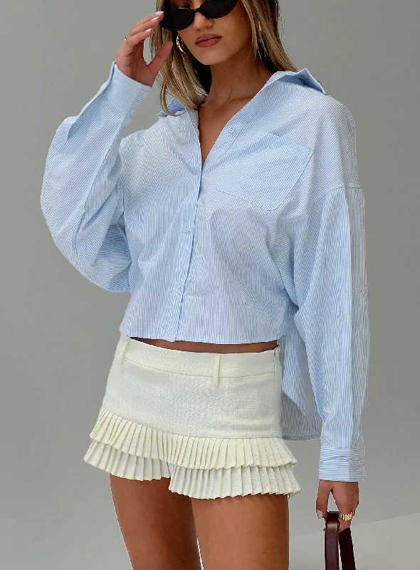 Cropped Women Long Sleeve Top to Pair with High - Waisted BottomsChips Are Down Shirt Blue