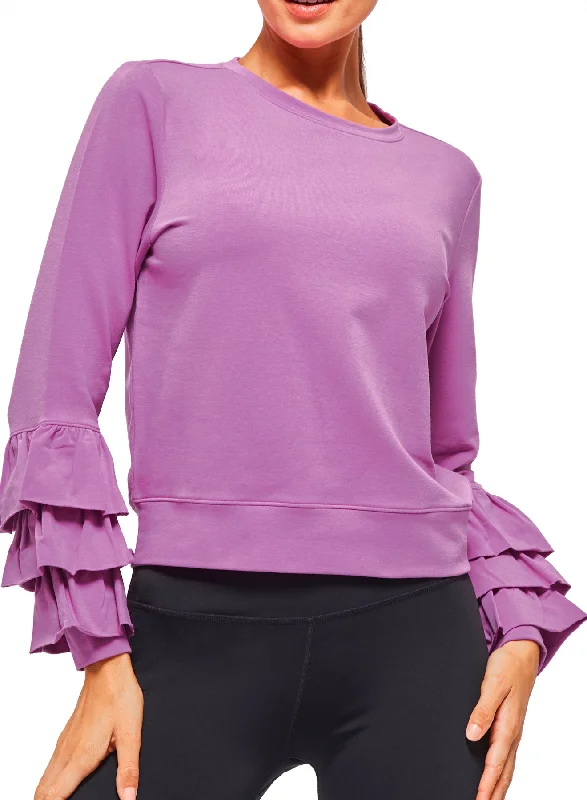 Cropped Women Long Sleeve Top to Pair with High - Waisted BottomsRuffle Sweatshirt