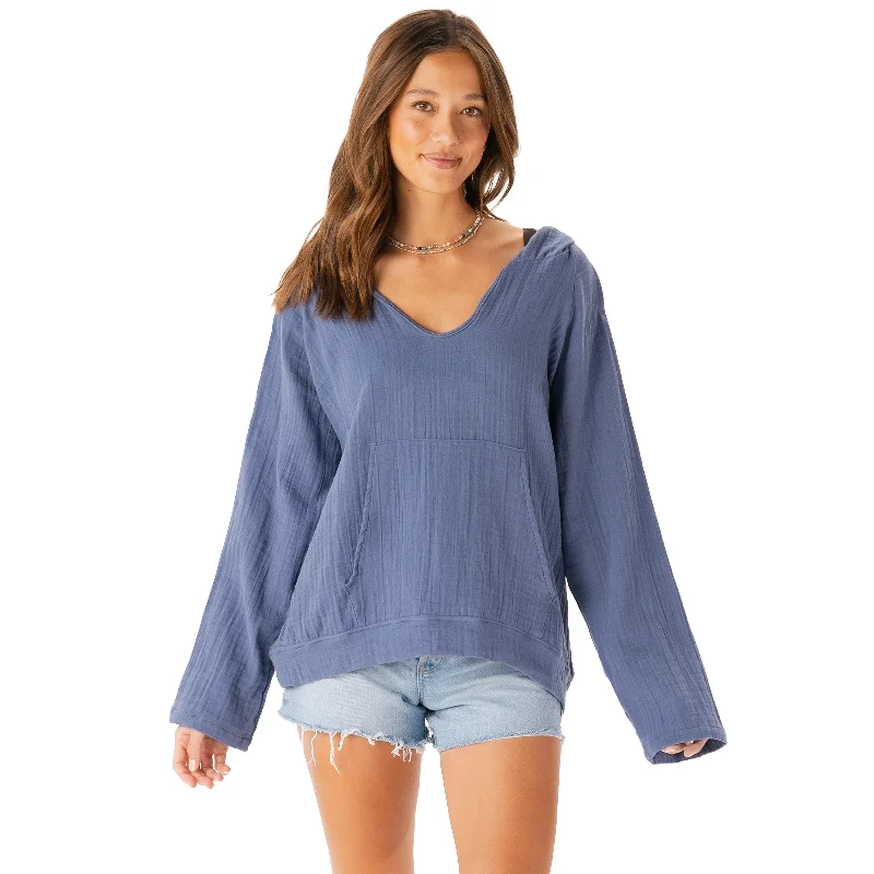 Cropped Women Long Sleeve Top to Pair with High - Waisted BottomsPeriwinkle Baja Pullover