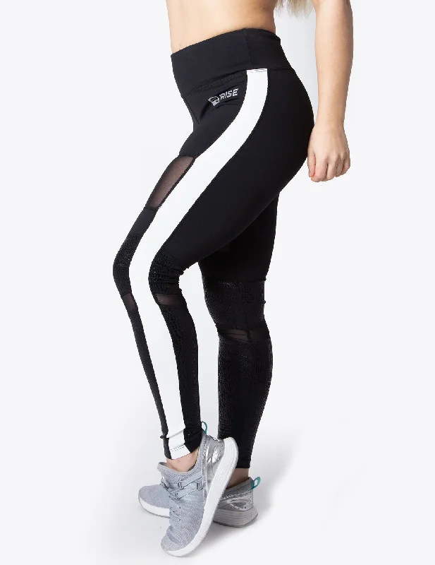 Women's High - Waisted Tight Trousers with Side Slits in Beige for a Trendy LookMESH PANEL HIGH RISE LEGGINGS - BLACK/WHITE