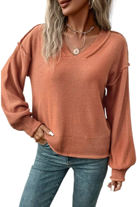 Short Sleeve Women's Cotton Blend Sweaters in Pastel ColorsAdaline Exposed Seam Sweater In Apricot