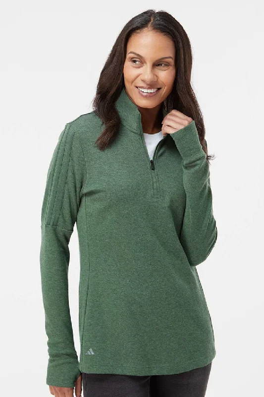 Plus Size Women's Side - Slit Sweaters in Bold SolidsAdidas Womens 3 Stripes Moisture Wicking 1/4 Zip Sweater - Green Oxide Melange