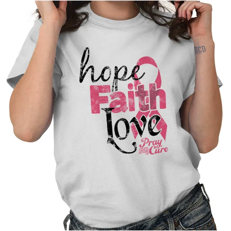 Pocketed Women T Shirt for Added FunctionalityBreast Cancer Hope Faith Ladies T Shirt