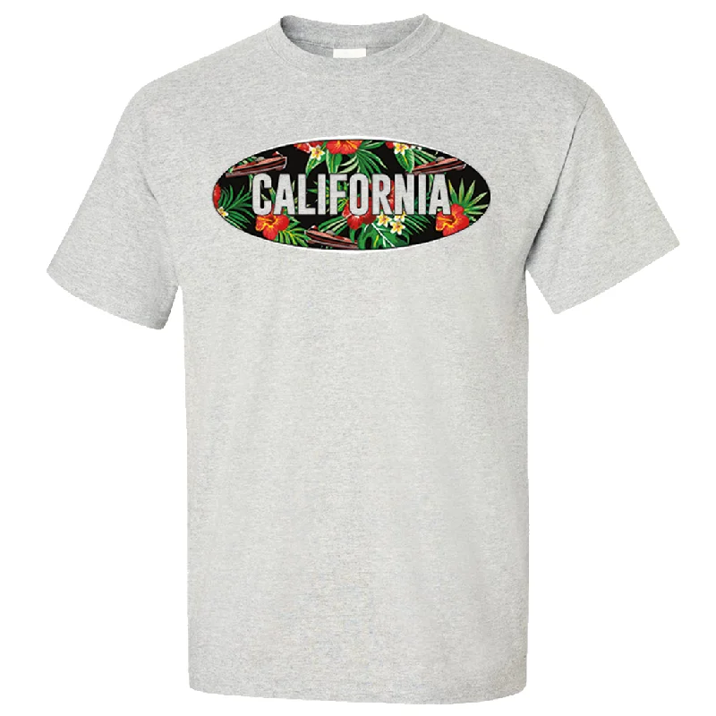 Distressed Women T Shirt with a Laid - Back AestheticCalifornia Tropical Flowers Logo Asst Colors T-shirt/tee