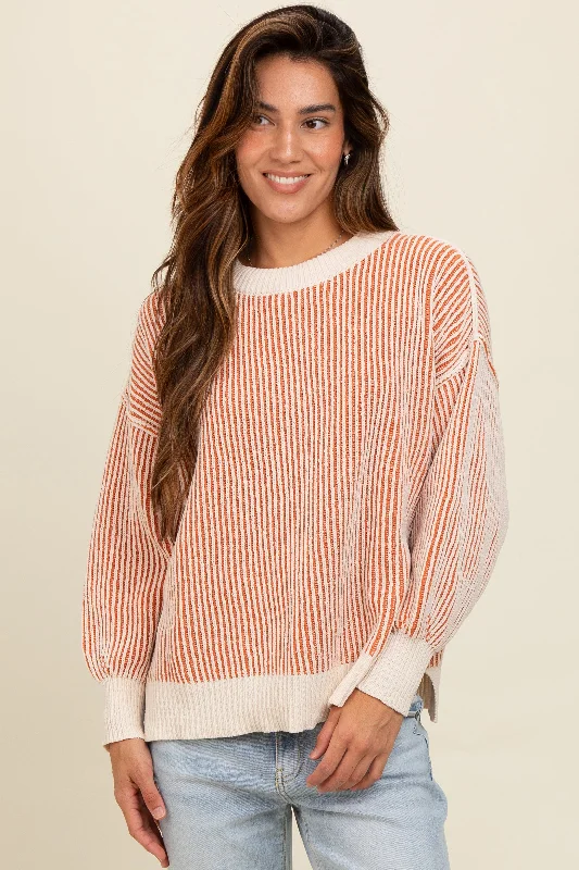 Boat Neck Women's Merino Wool Sweaters in Neutral ShadesCamel Ribbed Balloon Sleeve Sweater