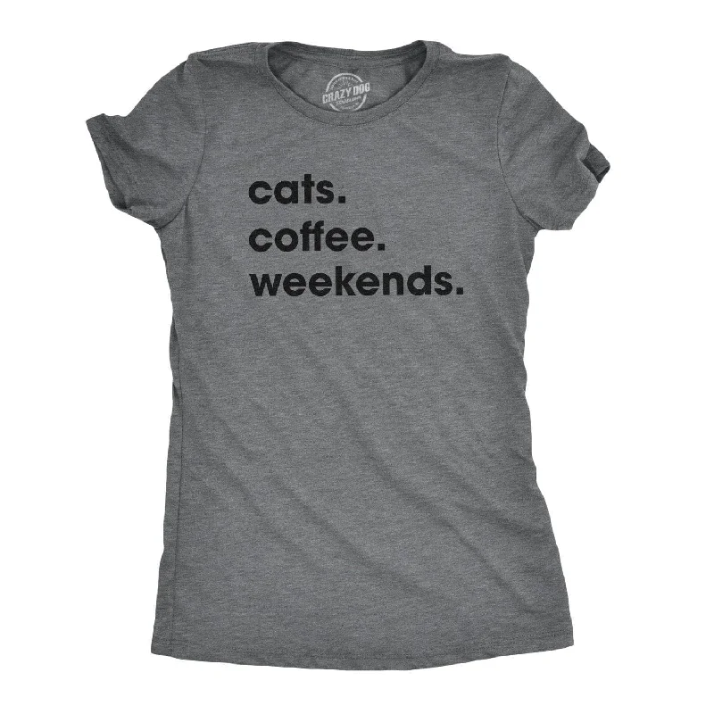 Floral Print Women T Shirt for a Feminine TouchCats Coffee Weekends Women's T Shirt