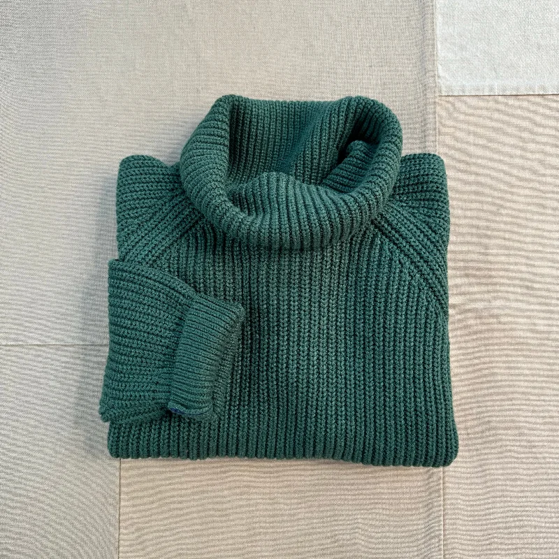 V - Neck Women's Ribbed Wool Sweaters for FallChelsea Turtleneck, Hunter Green