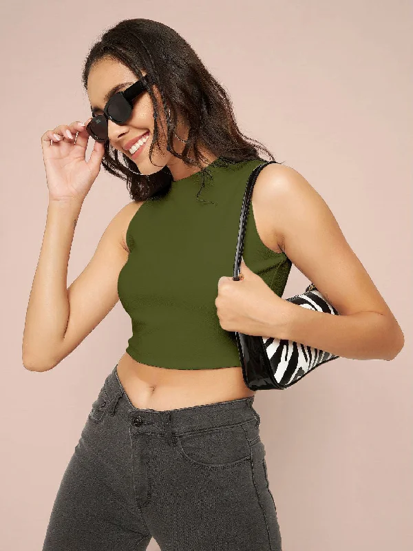 Striped Women T Shirt in a Classic PatternCotton Stretchable High Neck Crop Top