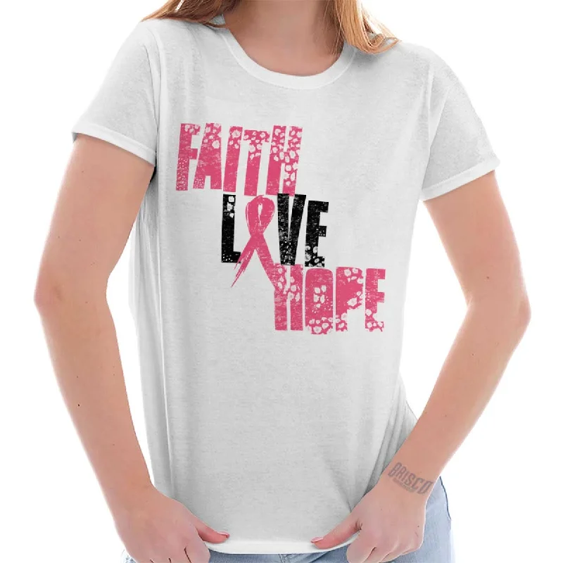 Tie - Dye Women T Shirt with a Bohemian VibePink Faith Love Hope Ladies T Shirt