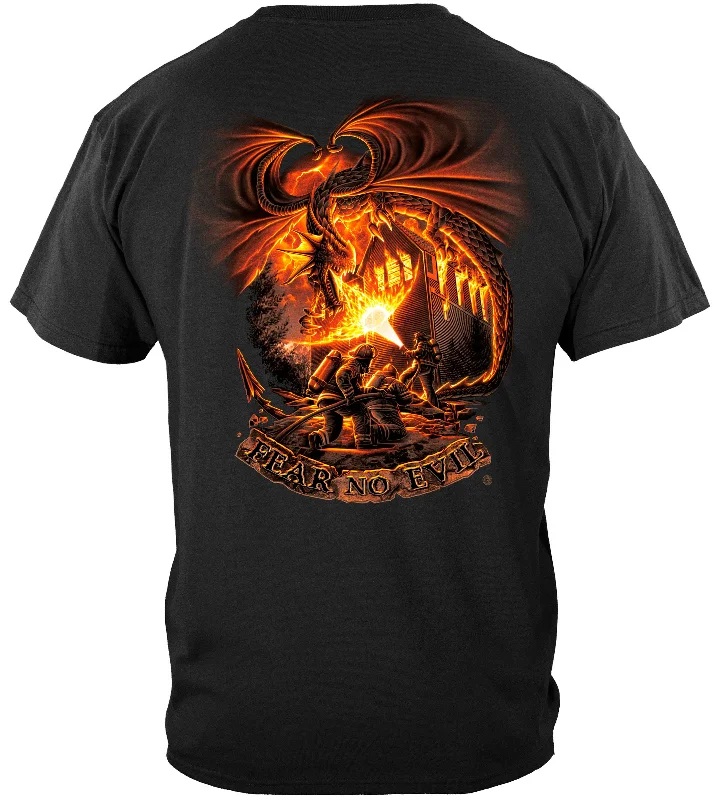 Distressed Women T Shirt with a Laid - Back AestheticFear No Evil Dragon vs Firefighter T-Shirt