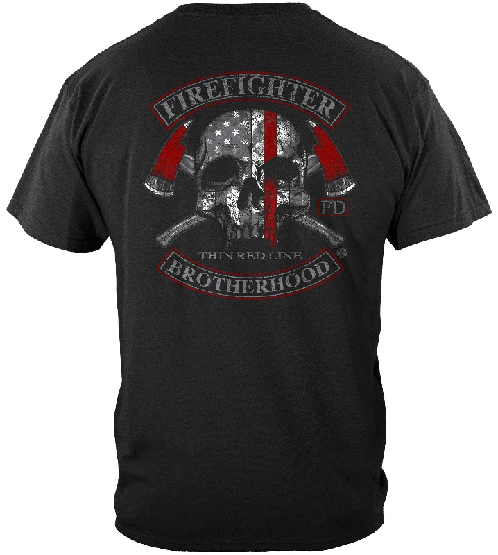 Embroidered Women T Shirt with Intricate DetailsFirefighter Brotherhood Skull Thin Red Line T-SHIRT