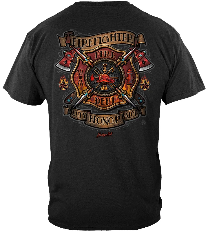 Graphic Print Women T Shirt for a Trendy StatementFirefighter Tattoo Vintage Ink T-SHIRT