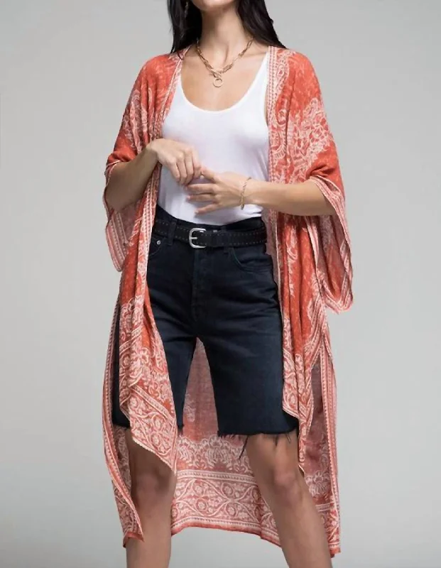 Bell - Sleeve Women's Mohair - Wool Blend SweatersFrancesca Damask & Paisley Print Kimono In Clay