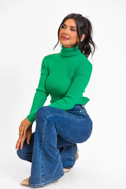 Cropped Women's Angora Blend Sweaters for a Trendy LookI Remember Everything Green Tie Back Turtleneck Sweater