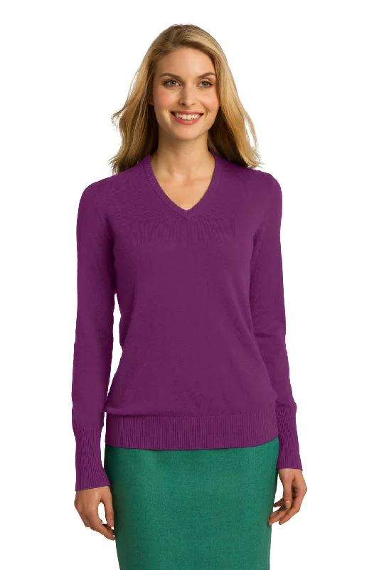 Women's Long Sleeve Turtleneck Cashmere SweatersPort Authority Womens Long Sleeve V-Neck Sweater - Deep Berry Purple