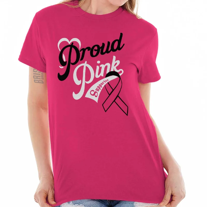 Ringer T Shirt Women with Retro - Inspired StripesBreast Cancer Awareness T Shirt