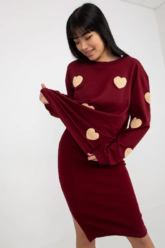 Hooded Women's Fleece - Lined Sweaters for WinterFancy Ribbed Midi Dress and Heart Sweater Set