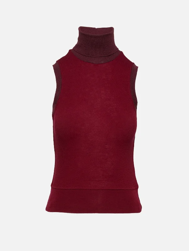 Sleeveless Women's Silk - Trimmed Sweaters for SummerSleeveless Turtleneck Sweater