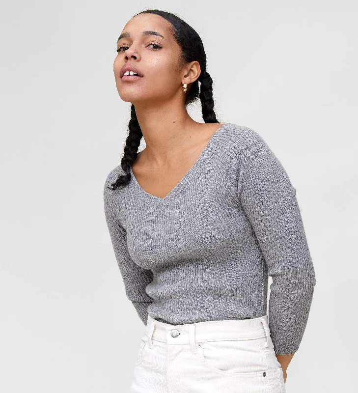 Cropped Women's Angora Blend Sweaters for a Trendy LookThe Ribbed Subtle V-Neck Sweater