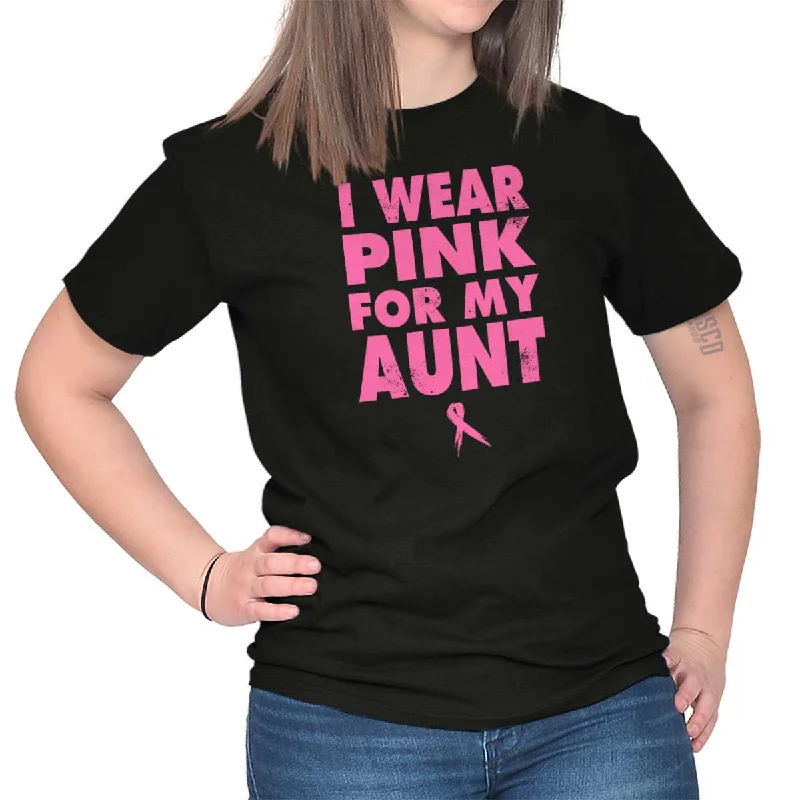 Ringer T Shirt Women with Retro - Inspired StripesI Wear Pink For My Aunt T Shirt