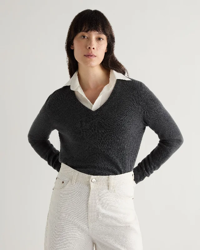 Tie - Front Women's Lambswool Sweaters in Pastel HuesWomen's Phoebe V Neck Cashmere Sweater Anthracite Grey